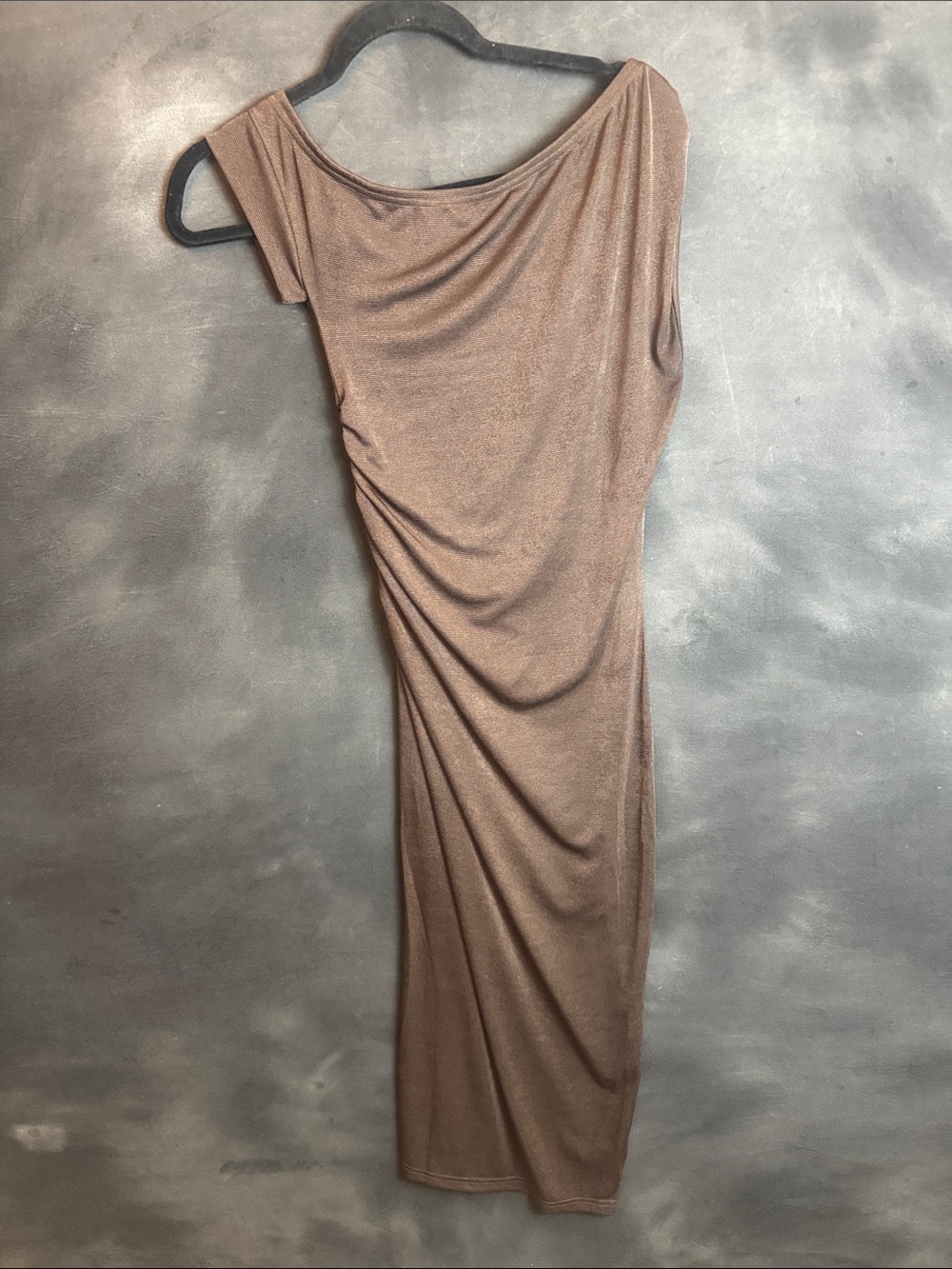 Cupshe Tan Taupe One Shoulder Asymmetrical Ruched Midi Bodycon Dress Small